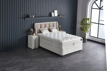 Opbergboxspring Noemibedd Beige – 180x200 cm in bouclé - Mooier Thuis