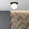 PLAZA 1-lichts plafondlamp - Wit glas - Zwart frame plafondlamp met ronde bol - sfeervol in een Modern interieur