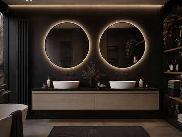 Badkamerspiegel Ilona 100×100 cm met zwarte lijst met dimbare LED en anticondens