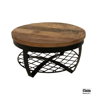 Couchtisch rund Len 65 cm Mangoholz schwarzes Gestell
