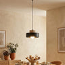 Mooier Thuis - Kivi hanglamp hout 1-lichts zwart naturel klein hanglamp met lampenkap - 20 cm breed