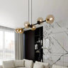 Mooier Thuis - ROSSI 6-lichts hanglamp - Amber glas hanglamp met ronde bol - 110 cm breed