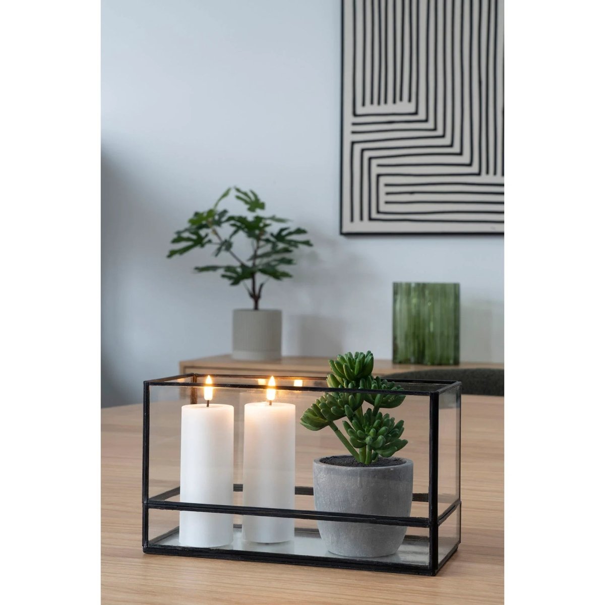 House of Nordic Windlicht van glas en metaal - zwart - 30 × 12 × 15 cm - Mooier Thuis