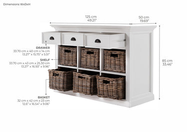 Halifax Buffetkast met 6 rotan manden 125 cm | Wit - afbeelding 3