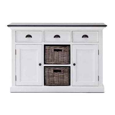 Halifax Contrast Buffetkast 123 cm met 2 rotan manden | Wit/Zwart - Mooier Thuis