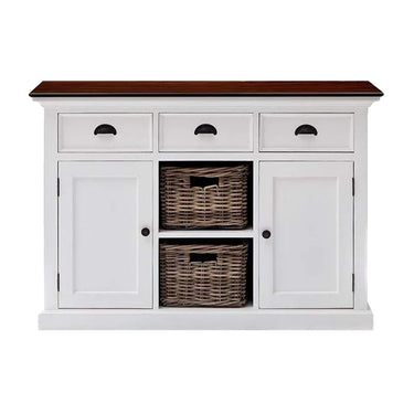 Halifax Accent Buffetkast 124 cm met 2 rotan manden | Wit/Bruin - Mooier Thuis