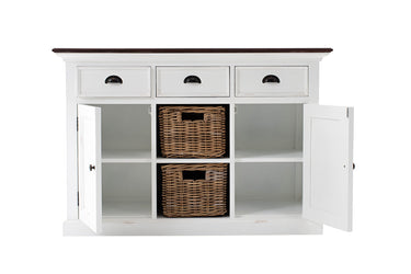 Halifax Accent Buffetkast 124 cm met 2 rotan manden | Wit/Bruin - afbeelding 4