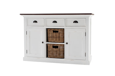 Halifax Accent Buffetkast 124 cm met 2 rotan manden | Wit/Bruin - afbeelding 5