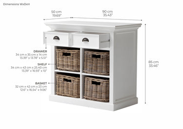 Halifax Buffetkast 89 cm met 4 rotan manden | Wit - afbeelding 5