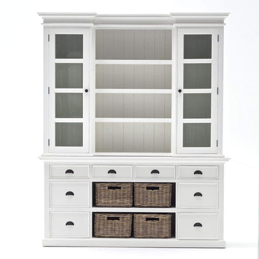 Halifax dressoir met opzetkast en 4 rotan manden | Wit - Mooier Thuis
