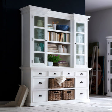 NovaSolo Halifax dressoir met opzetkast en 4 rotan manden | Wit