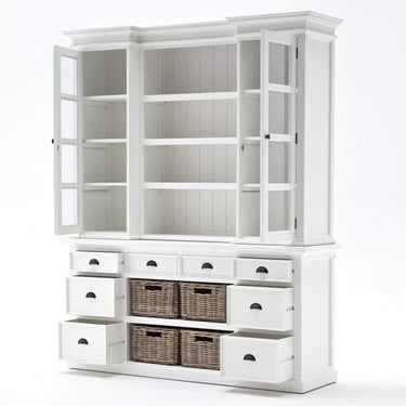 Halifax dressoir met opzetkast en 4 rotan manden | Wit - afbeelding 6