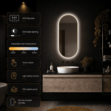 Badkamerspiegel Aurelia 40×80 cm met gouden lijst met dimbare LED en anticondens