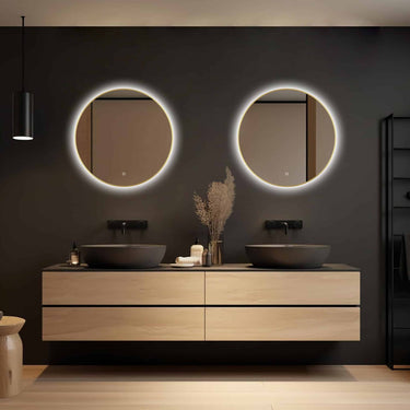 Badkamerspiegel Aurora 70×70 cm met gouden lijst met dimbare LED en anticondens