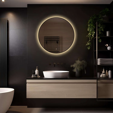 Rond badkamerspiegel Ilona 80×80 cm met LED-verlichting rondom met zwarte lijst