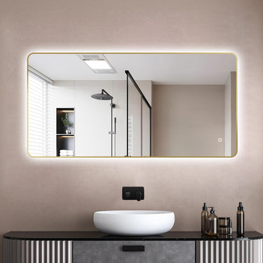 Badkamerspiegel Marbella 120×60 cm met gouden lijst met dimbare LED en anticondens