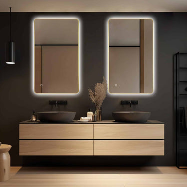 Badkamerspiegel Marbella 80×60 cm met gouden lijst met dimbare LED en anticondens