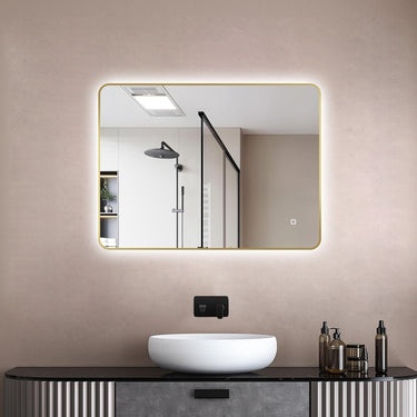 Badkamerspiegel Marbella 80×60 cm met gouden lijst met dimbare LED en anticondens