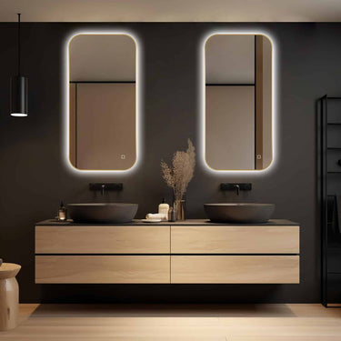 Badkamerspiegel Milano 50×100 cm met gouden lijst met dimbare LED en anticondens