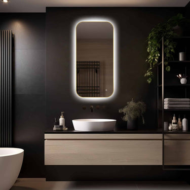 Rechthoekig badkamerspiegel Milano 50×100 cm met LED-verlichting rondom met gouden lijst