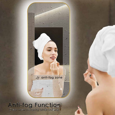 Badkamerspiegel Milano 50×100 cm met gouden lijst met dimbare LED en anticondens
