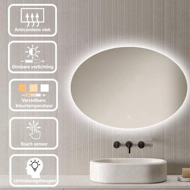 Badkamerspiegel Rondo 100×70 cm met dimbare LED en anticondens