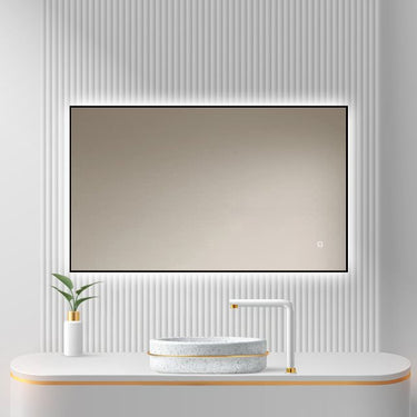 Badkamerspiegel Sorento 100×60 cm met zwarte lijst met dimbare LED en anticondens