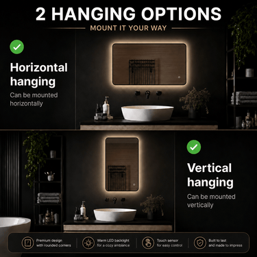 Badkamerspiegel Valencia 100×60 cm met zwarte lijst met dimbare LED en anticondens