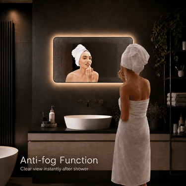 Badkamerspiegel Valencia 100×60 cm met zwarte lijst met dimbare LED en anticondens