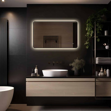 Rechthoekig badkamerspiegel Valencia 100×60 cm met LED-verlichting rondom met zwarte lijst