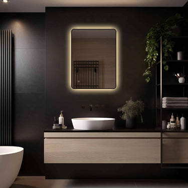 Rechthoekig badkamerspiegel Valencia 80×60 cm met LED-verlichting rondom met zwarte lijst