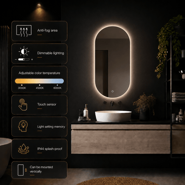 Badkamerspiegel Fiona 40×80 cm met dimbare LED en anticondens