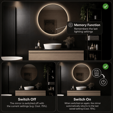 Badkamerspiegel Ilona 50×50 cm met zwarte lijst met dimbare LED en anticondens