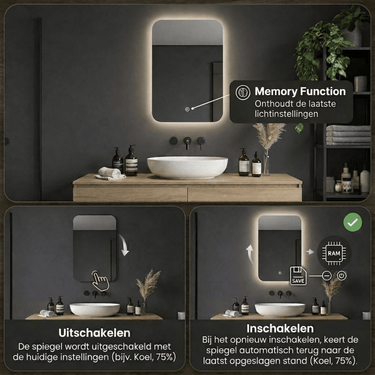 Badkamerspiegel Milano 50×100 cm met gouden lijst met dimbare LED en anticondens