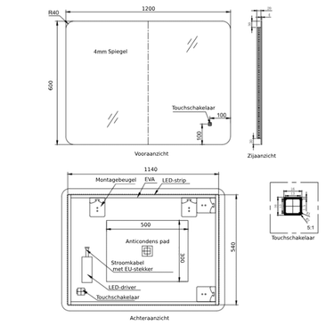 Badkamerspiegel Marbella 120×60 cm met gouden lijst met dimbare LED en anticondens