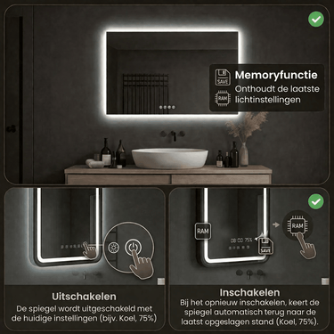 Badkamerspiegel Lorina 80×60 cm met dimbare LED en anticondens