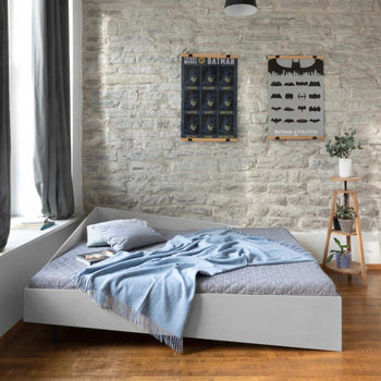 Graues Eckbett – kleines Doppelbett 144 x 204 cm