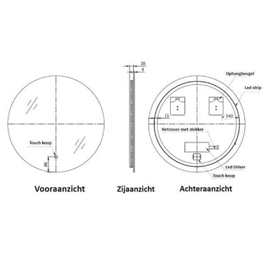 Badkamerspiegel Ilona 60×60 cm met zwarte lijst met dimbare LED en anticondens