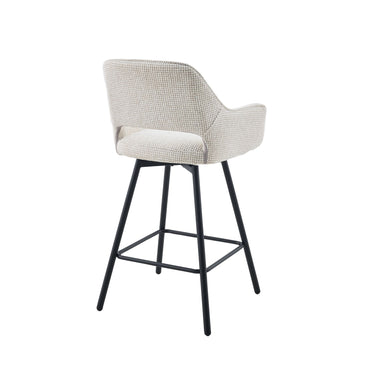 Barkruk Sophie beige schuin van achteren met zwart metalen onderstel