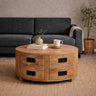 Salontafel Novelle rond mangohout met 4 lades 80 cm - naturel en bruin - Mooier Thuis