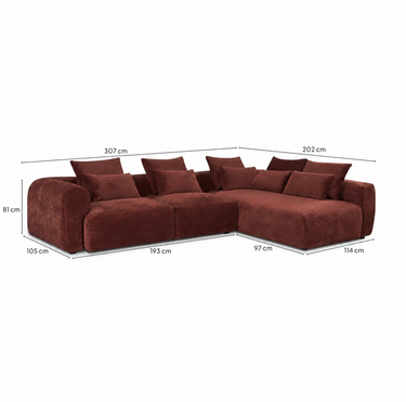 Afmetingen Multifurn Hoekbank June - Burgundy Rechts
