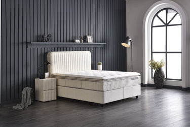 Opbergboxspring Bridabedd Beige – 160x200 cm in bouclé - Mooier Thuis