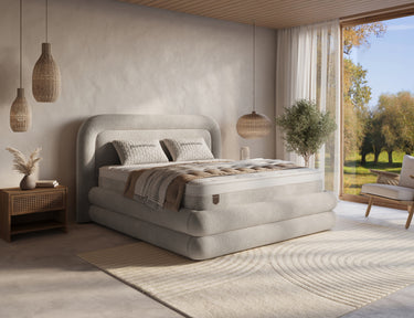 Opbergbed Halo Zand – 160x200 cm in bouclé - Mooier Thuis