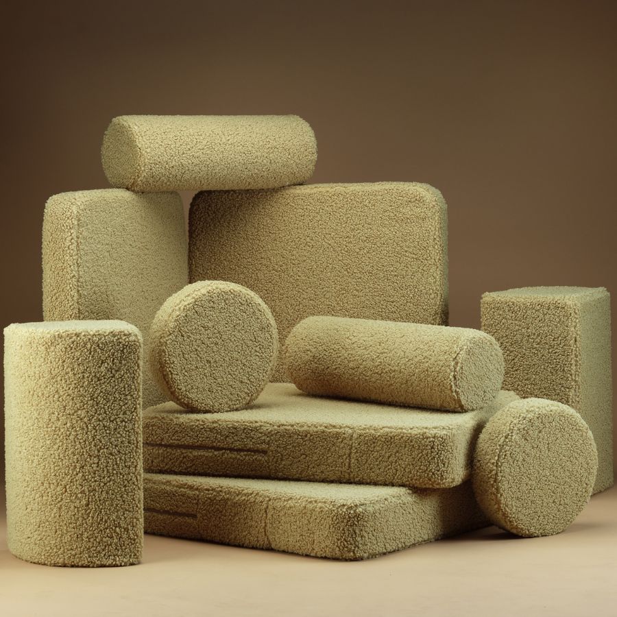 Wigiwama Kinderspielbank, 9-teilig, aus Teddyfell Matcha
