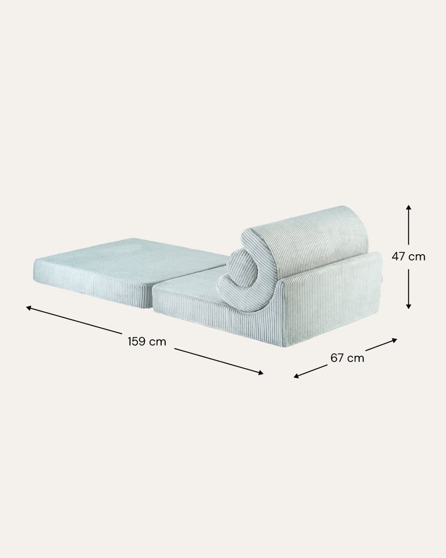 Afmetingen Wigiwama Flipster 3-in-1 Foldable Ribbed Chair Peppermint Green — uitgeklapt