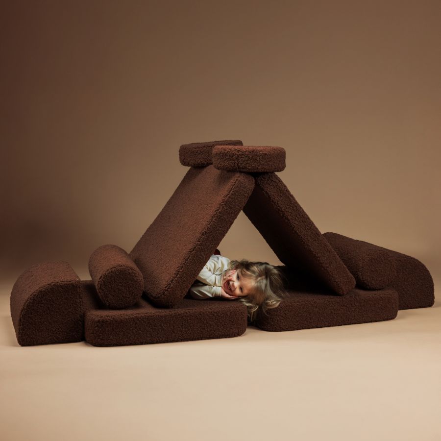 Wigiwama Kinderspielbank, 9-teilig, aus Teddyfell Warmes Haselnussbraun