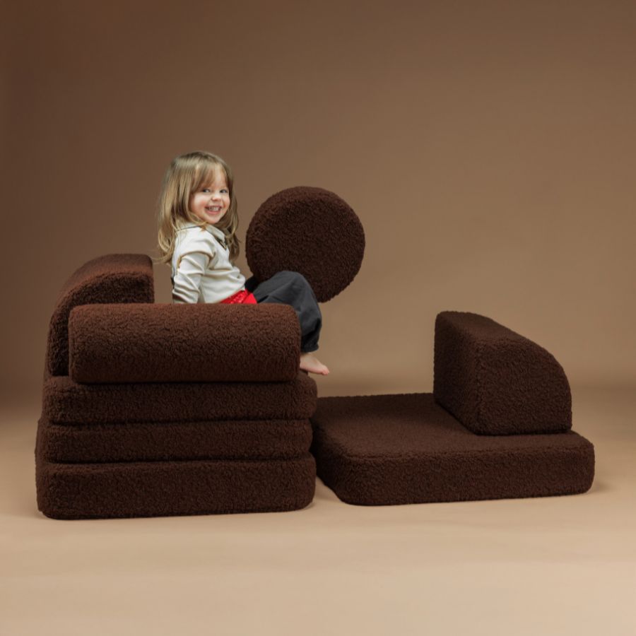Wigiwama Kinderspielbank, 9-teilig, aus Teddyfell Warmes Haselnussbraun