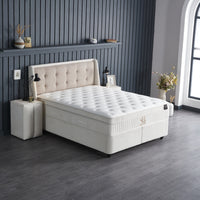 Opbergboxspring Perlabedd Beige – 160x200 cm in bouclé - Mooier Thuis