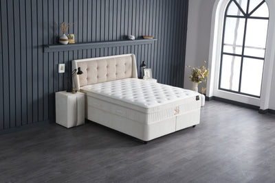 Opbergboxspring Perlabedd Beige – 140x200 cm