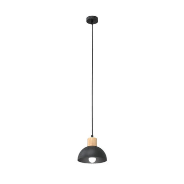 SECO 1-lichts hanglamp - Zwart metaal - Houten accent